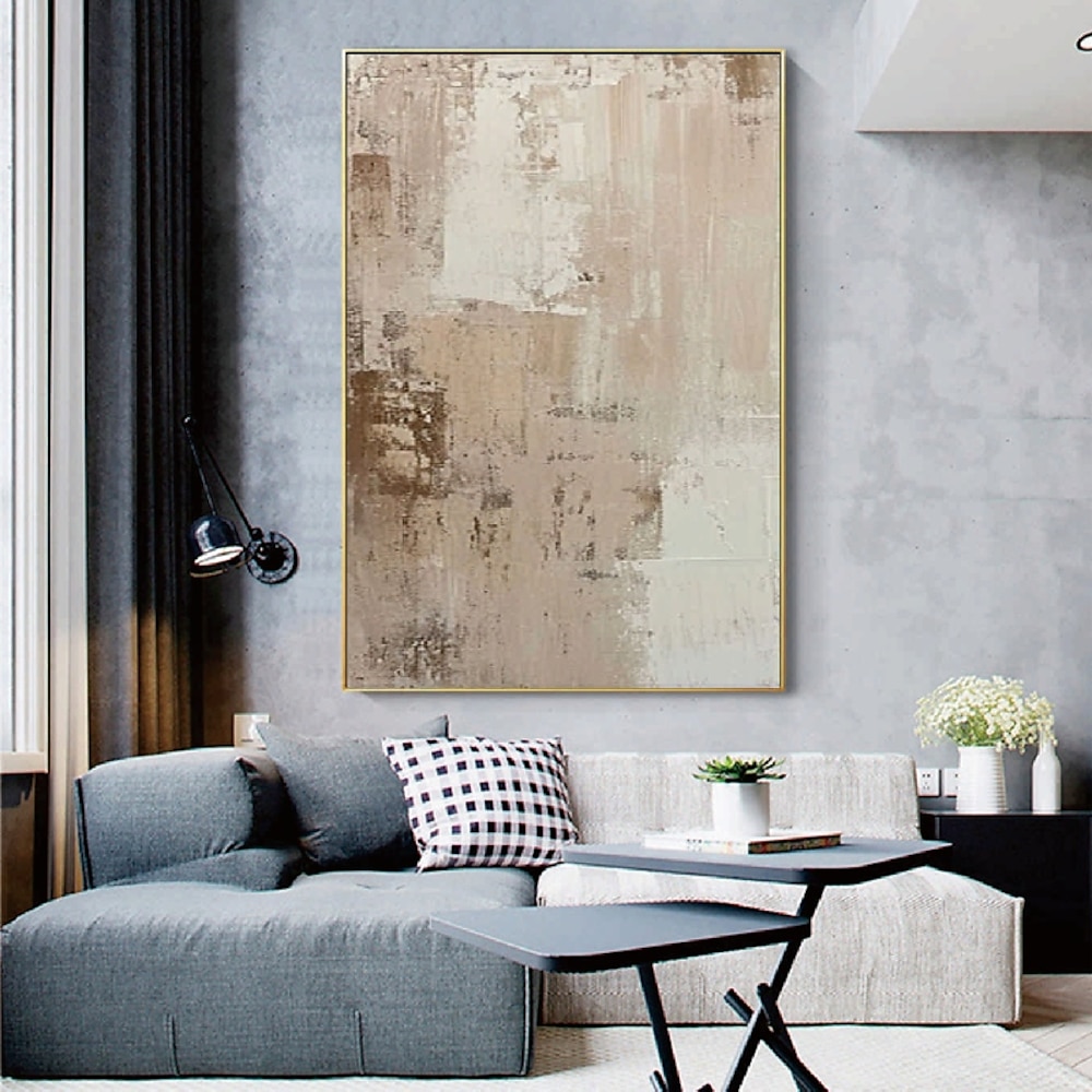 Wabi Sabi Kunstwerk handgemachte Wandkunst beige abstrakte Malerei auf Leinwand ein Paar beige Textur Ölgemälde handgemalte Wandkunst neutrale abstrakte Wandkunst Boho Wal Dekor Malerei Lightinthebox