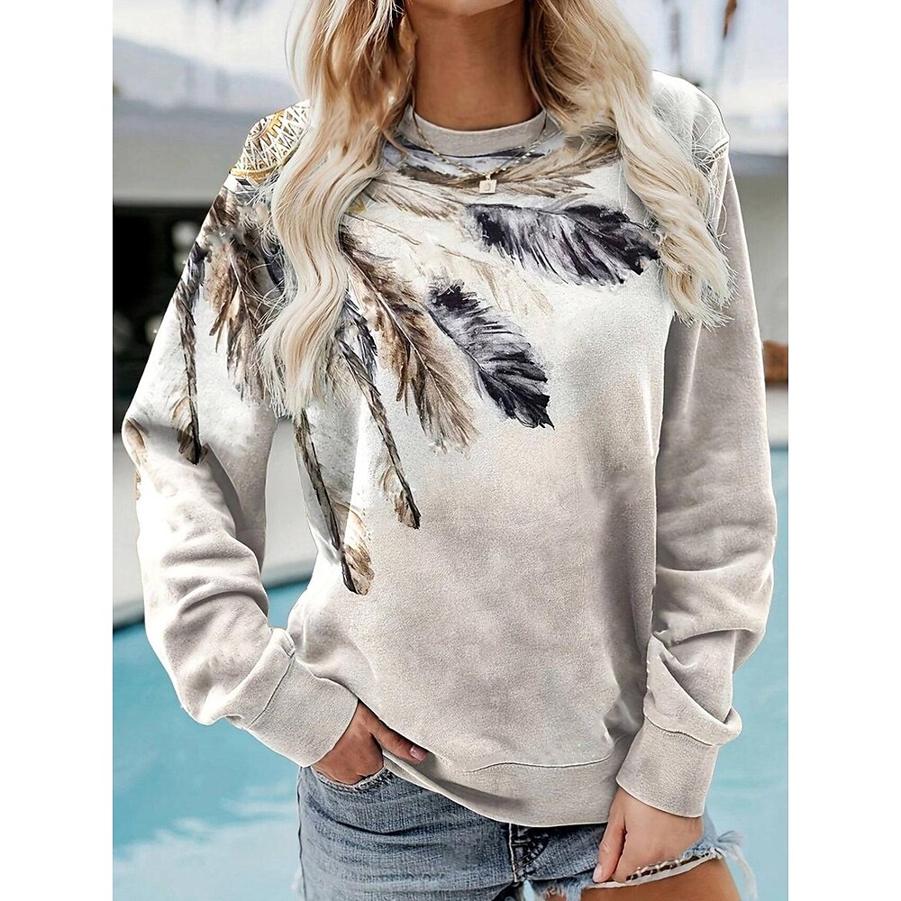 Damen Zur Seite fahren Polyester Graphic Alltagskleidung Bedruckt Brautkleider schlicht Rundhalsausschnitt Langarm Mikro-elastisch Herbst Winter Lightinthebox