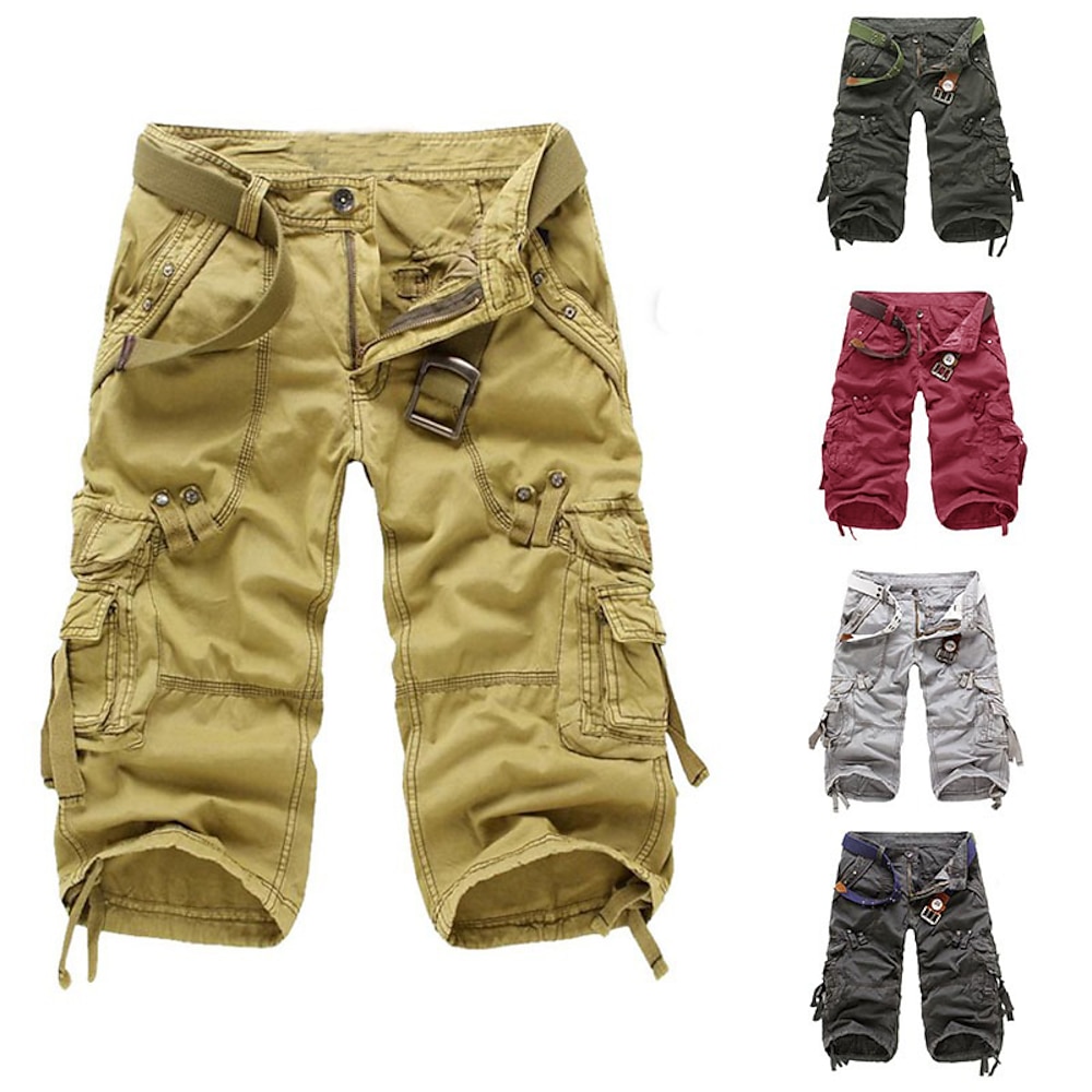 Herren Cargo Shorts Kurze Hosen Shorts Kurze Hosen Caprihose Multi Pocket Gerade geschnitten Einfarbig Komfort tragbar Wadenlänge Outdoor Täglich Sport Stilvoll Gelb Armeegrün Lightinthebox