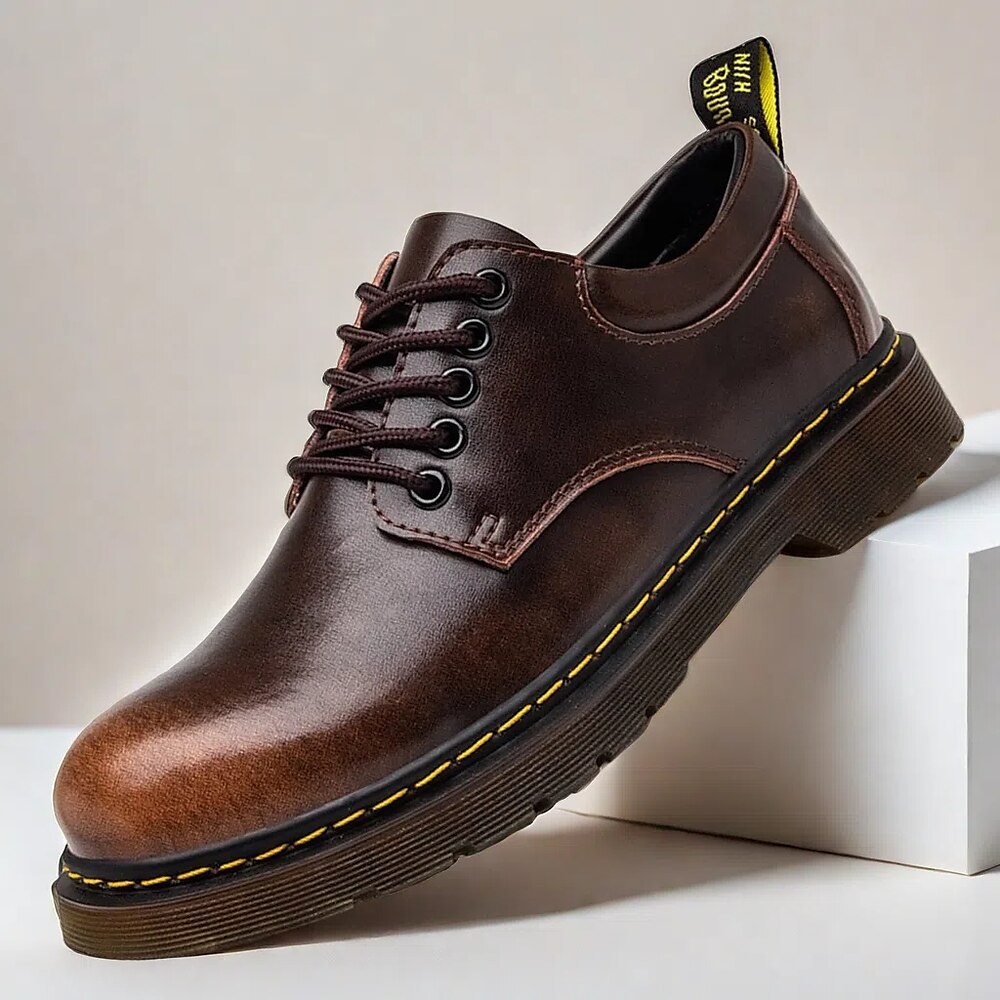 braune Oxford-Schuhe aus Leder für Herren mit gelben Nähten und robuster Sohle - perfekt für Freizeit und formelle Anlässe Lightinthebox