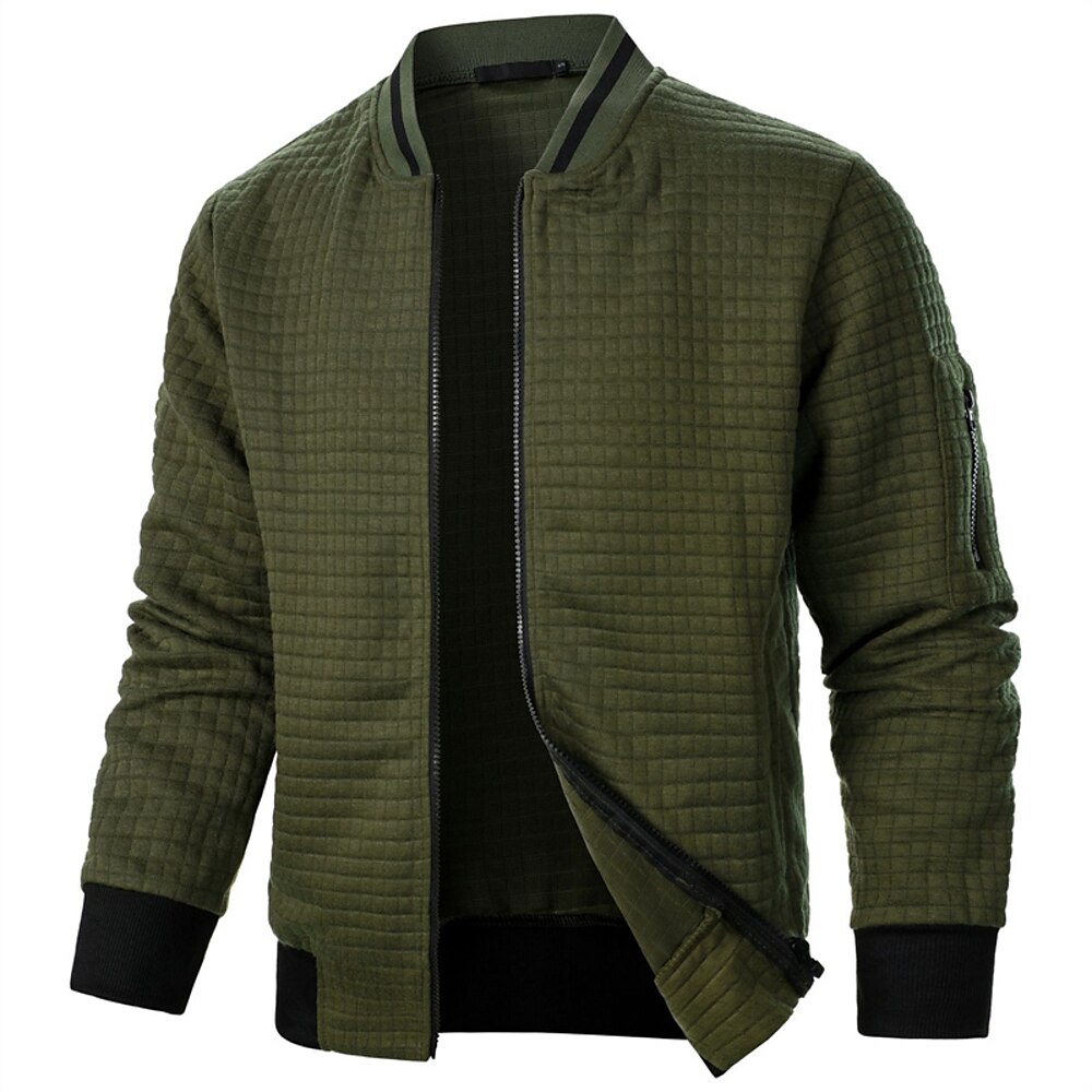 Herren Leichte Jacke Waffeljacke Freizeitjacke Täglich Urlaub Tasche Frühling Herbst Glatt Modisch Klassisch Stehkragen Standard Schwarz Weiß Wein Marineblau Khaki Jacken Lightinthebox