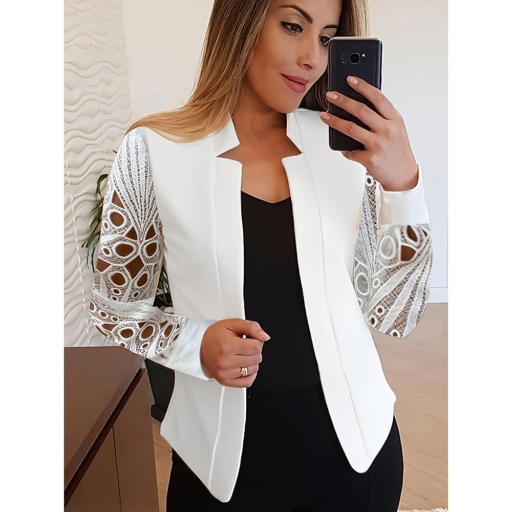 Damen Jacke Party Spitze Feste Farbe Windundurchlässig Modisch Regular Fit Oberbekleidung Langarm Sommer Weiß S Lightinthebox