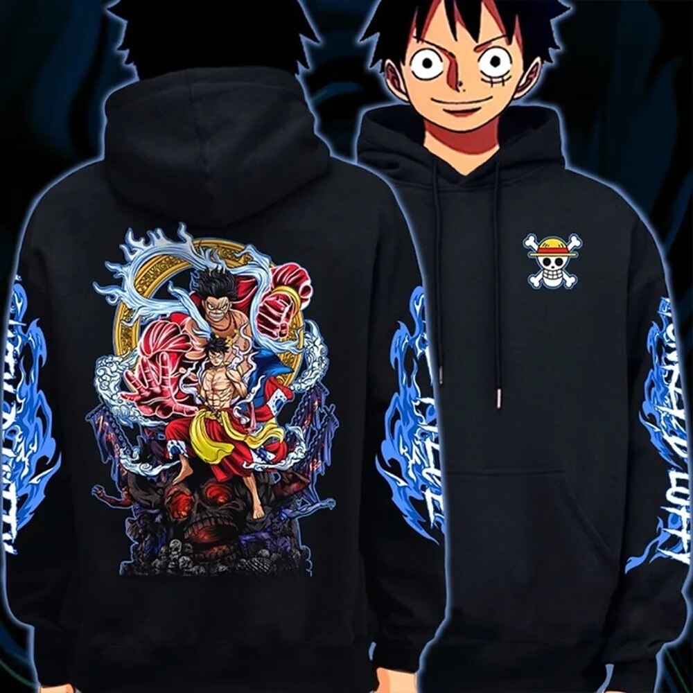 One Piece Affe D. Ruffy Ruffy-Ausrüstung 5 Kapuzenshirt Pullover Bedruckt Vordertasche Grafik Für Paar Herren Damen Erwachsene Maskerade Heißprägen Party Casual Lightinthebox