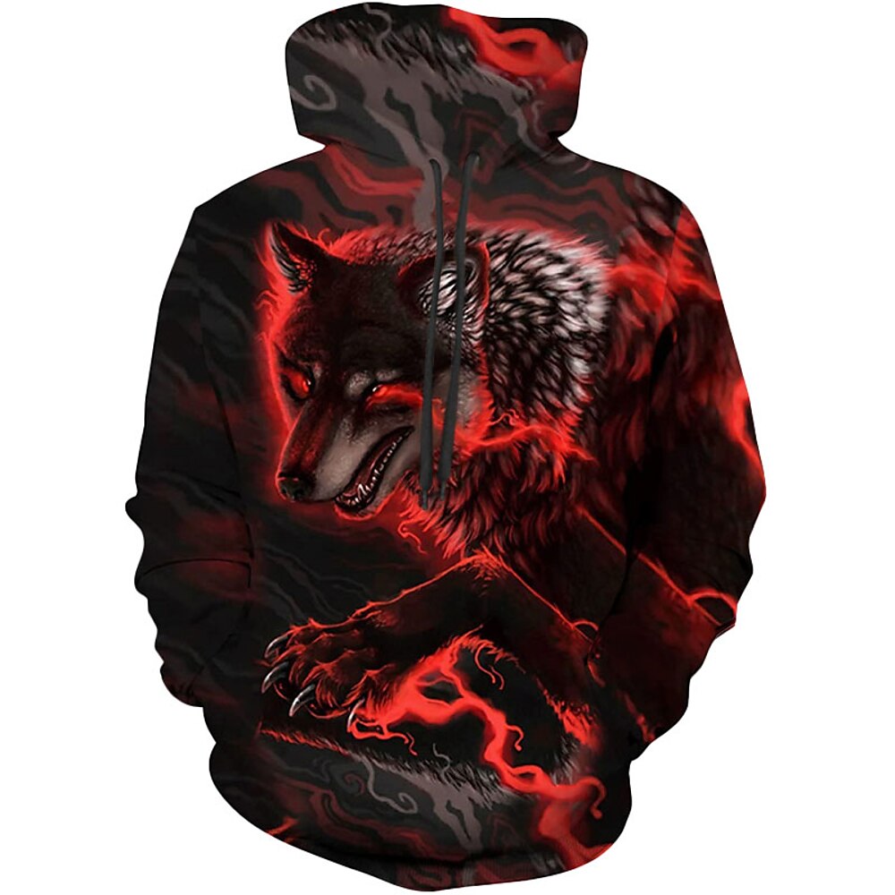 Herren Wolf Grafik-Drucke Hoodie Sweatshirt Kapuze Hoodies Pullover Hoodie Sweatshirt Kapuze Langarm Sweatshirt mit Kapuze Mit Kapuze Sportbekleidung 3D-Druck Casual Täglich Sport Rote Bedruckt Lightinthebox