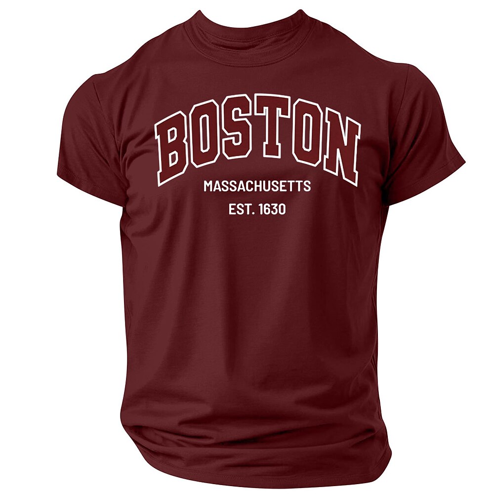 Herren Mit Buchstaben bedruckt Boston T Shirt T-Shirt 100% Baumwolle Kurzarm Grafik Hemd Schwarz Wein Dunkelblau Bequemes T-Shirt Strasse Sports Outdoor Modedesigner-Kleidung Lightinthebox