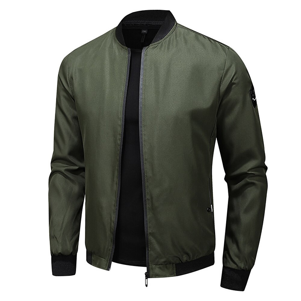 Herren Leichte Jacke Bomberjacke Windbreaker Freizeitjacke Täglich Urlaub Tasche Frühling Herbst Glatt Modisch Klassisch Stehkragen Standard Schwarz Blau Armeegrün Grau Jacken Lightinthebox