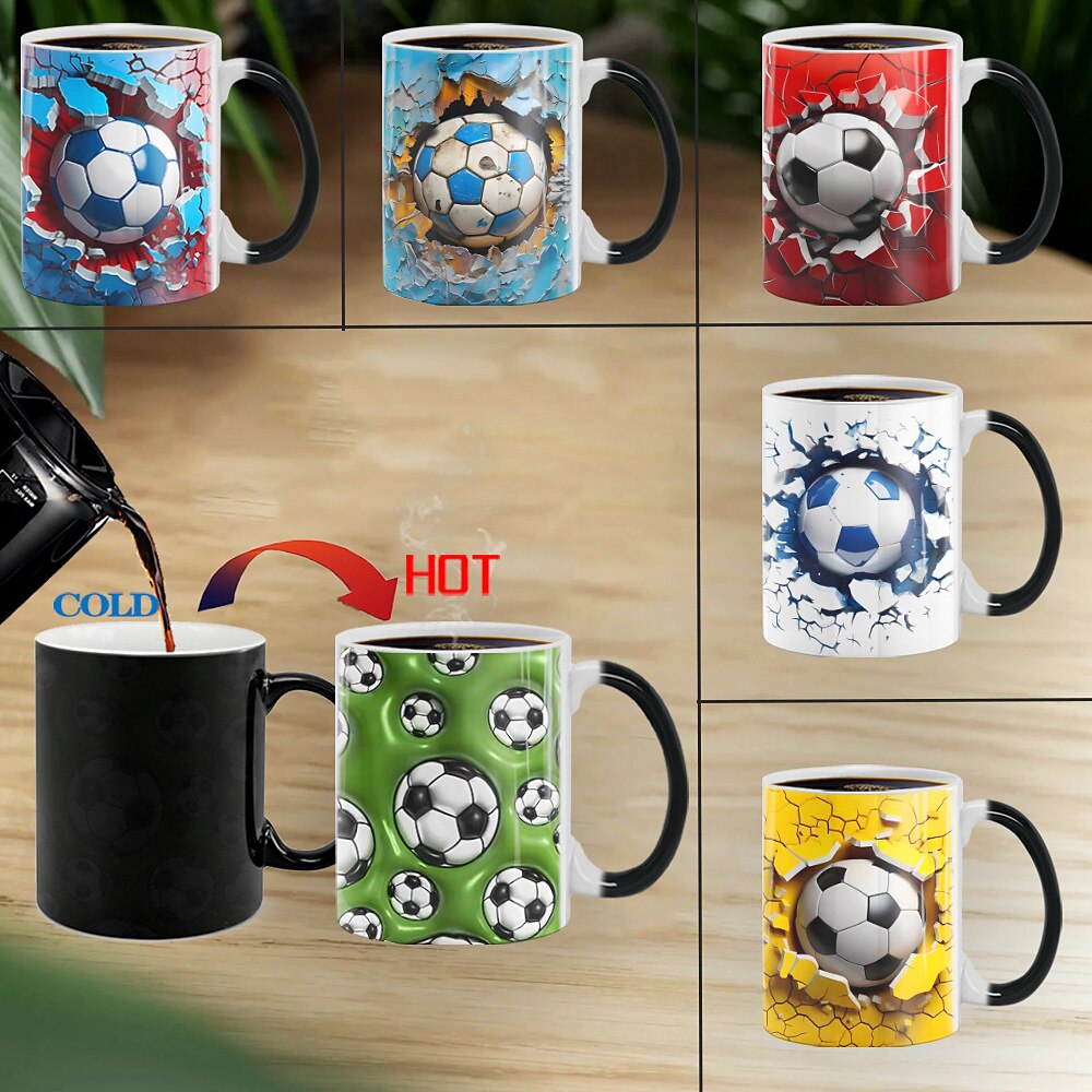 Wärmeempfindliche Tasse mit Farbwechsel, Fußball-Tasse mit 3D-Illusion und Keramik-Geschenk, 11 oz wärmeempfindliche Kaffeetasse mit Farbwechsel, süße Weihnachtsgeschenktasse für Fußballliebhaber Lightinthebox