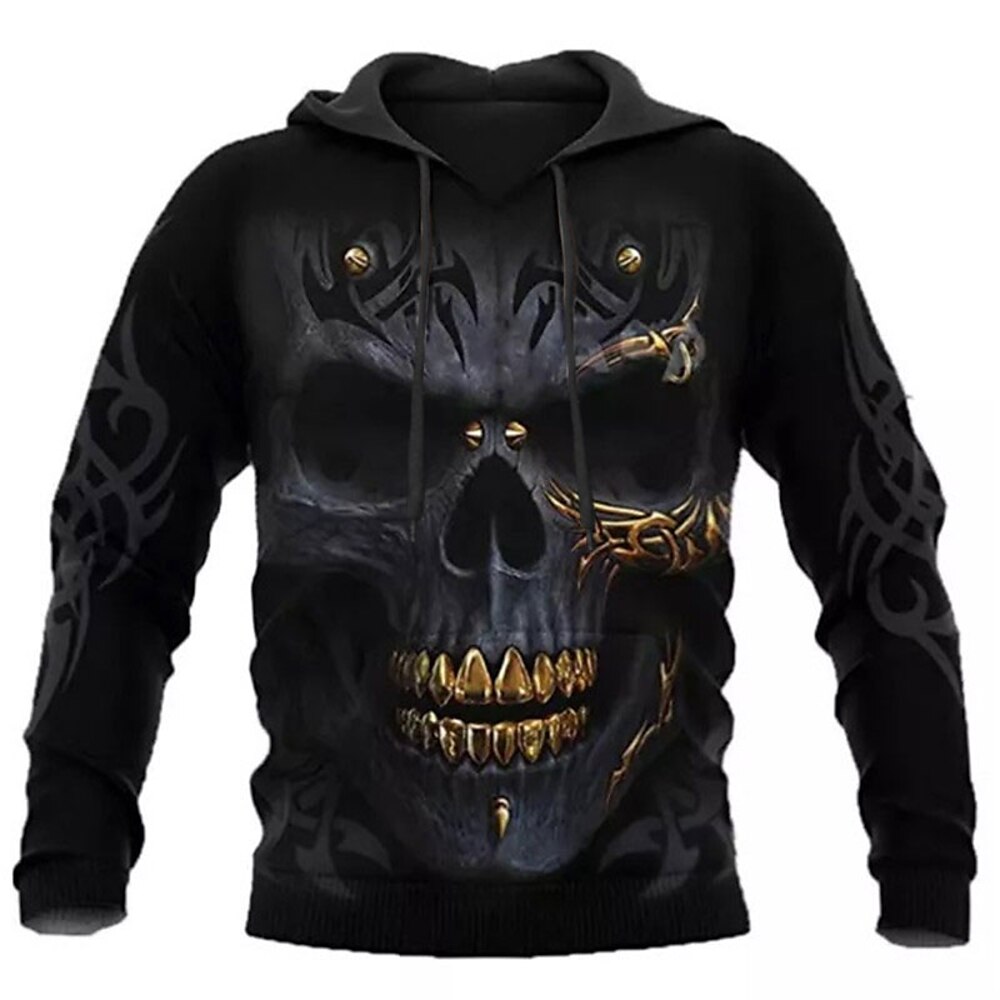 Herren Totenkopf Motiv Grafik-Drucke Hoodie Sweatshirt Kapuze Hoodies Pullover Hoodie Sweatshirt Kapuze Langarm Sweatshirt mit Kapuze Mit Kapuze Strassenmode 3D-Druck Täglich Sport Schwarz Bedruckt Lightinthebox