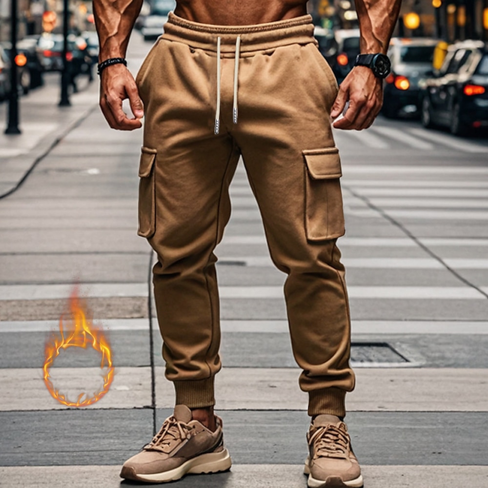 Herren Fleecehosen Jogginghose Trainingshose Jogginghose Jogger Hose Hosen Cargo-Jogginghose Tasche Kordelzug Elastische Taille Glatt Komfort Warm Sports Outdoor Täglich Modisch Brautkleider schlicht Lightinthebox