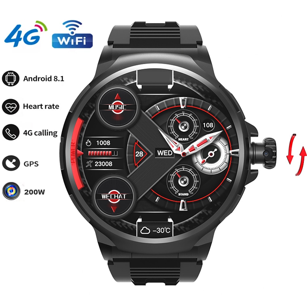 Imosi 1,8-Zoll-Smartwatch, 4G-Netzwerk, SIM-Karte, Google Play-Download, App, Kamera, GPS, WLAN-Anruf, 4G/32 GB ROM, Android-Smartwatch für Männer Lightinthebox