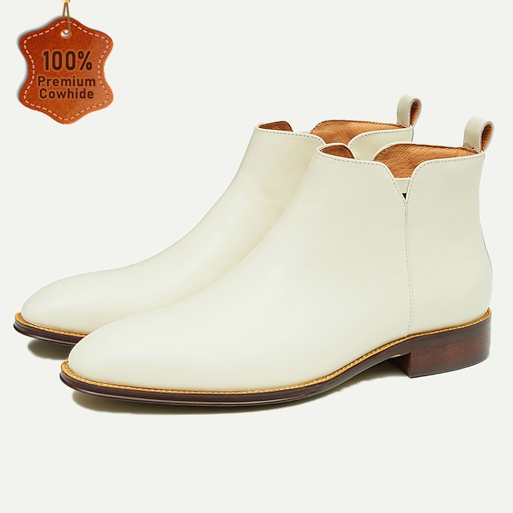 Weiße Chelsea-Stiefel aus hochwertigem Rindsleder für Herren - minimalistisches Design, Business-Casual-Stiefeletten aus Leder Lightinthebox