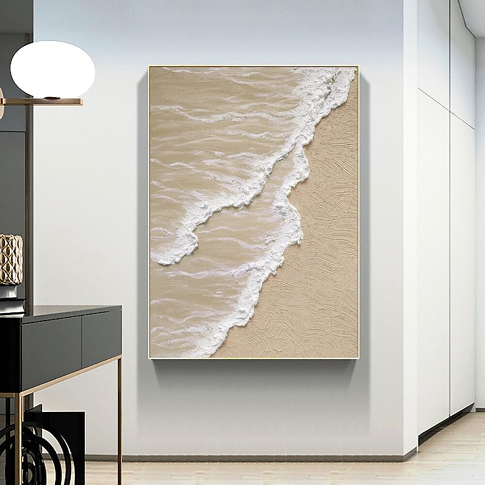 abstraktes strukturiertes Strandgemälde mit Wellen auf Leinwand, handgemalt, groß, zeitgenössische Kunst, strukturiert, minimalistisch, modernes Acrylgemälde, Wohndekor, gespannter Rahmen, fertig zum Lightinthebox