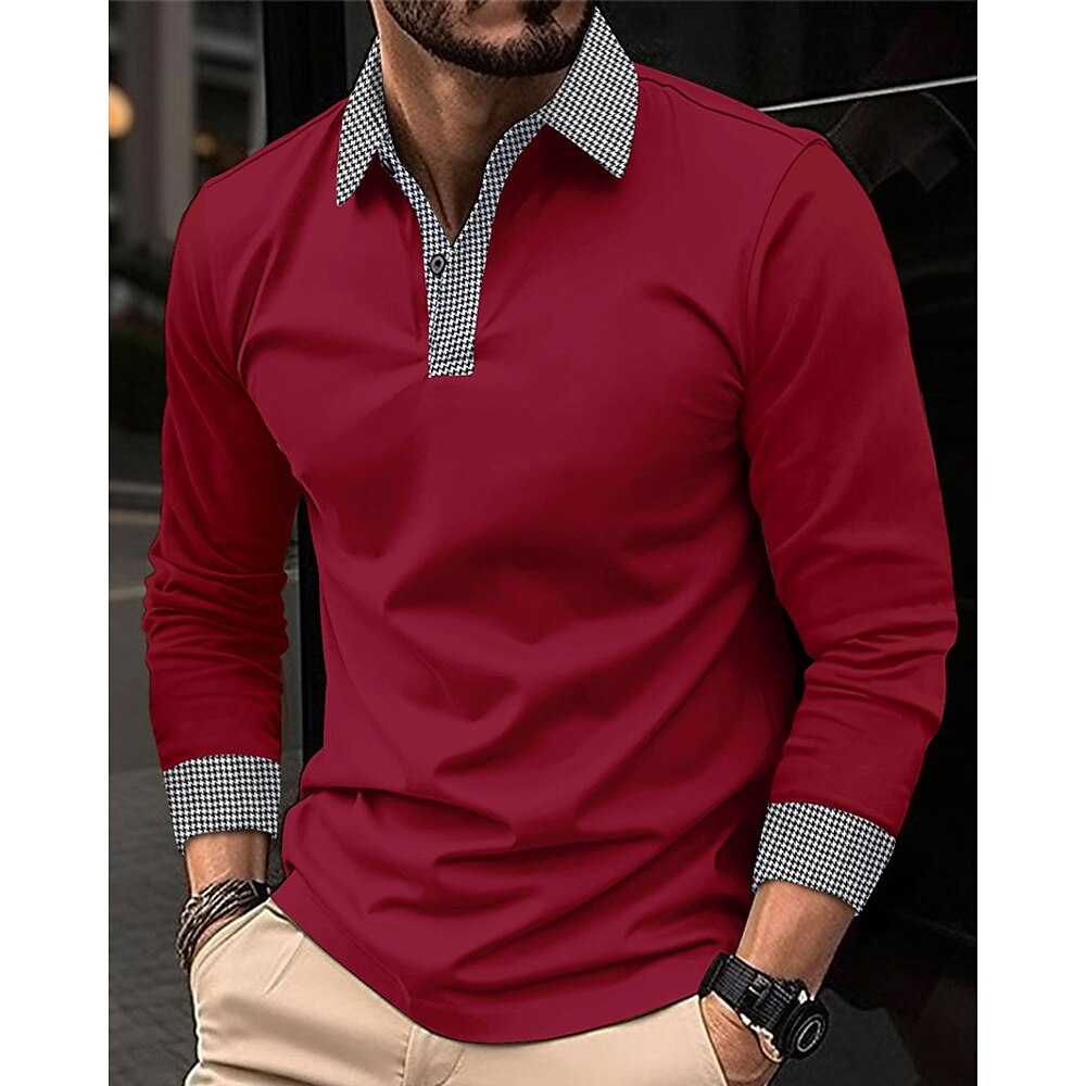 Herren Golfhemd Golfpolo Arbeit Casual Kargen Langarm Basic Modern Farbblock Patchwork Taste Frühling Herbst Regular Fit Wein Aprikose Schwarz Dunkelmarine Himmelblau Braun Golfhemd Lightinthebox