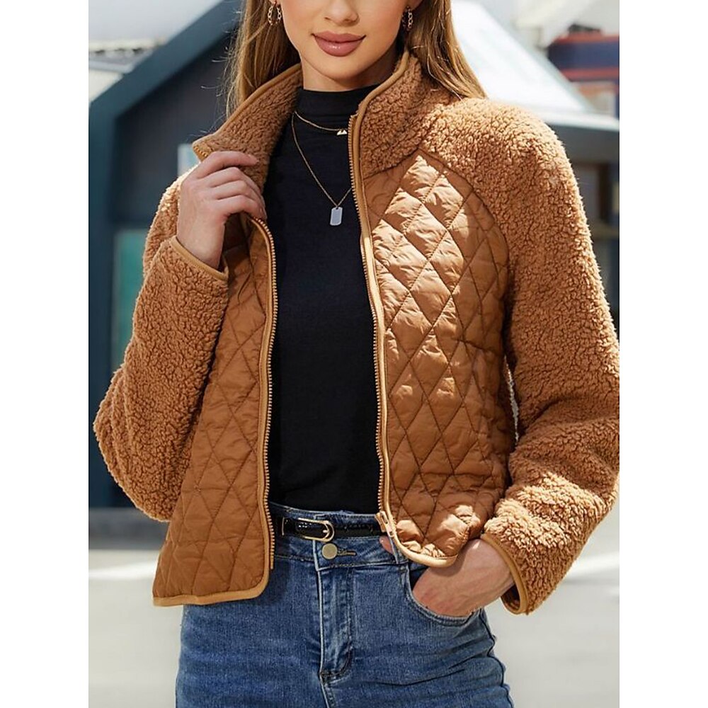 Damen Fleecejacke warm halten Arbeit Freizeitskleidung Zip Reisverschluss Ständer Modisch Modern Brautkleider schlicht Glatt Lockere Passform Oberbekleidung Langarm Herbst Winter Schwarz Weiß Rote S Lightinthebox