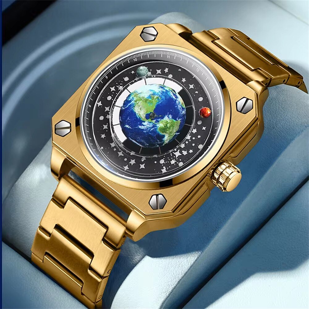 Binbond 2024 Neues Modell Herrenuhr Coole kreative Armbanduhr mit großem Zifferblatt und Mond- und Erdmond-Armband aus blauem Silikonarmband Mode Luxus Herrenuhr Lightinthebox