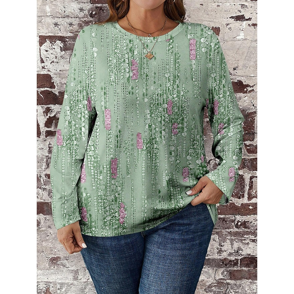 Damen-T-Shirt in Übergröße, Ombre-Print, langärmelig, Rundhalsausschnitt, lässig, für den Alltag, Herbst/Winter, Grün Lightinthebox