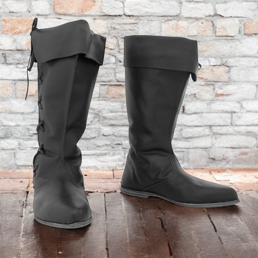 Schwarze kniehohe Stiefel für Herren im Gothic-Renaissance-Stil mit Umschlag und Schnürung an der Rückseite, ideal für Kostümpartys und mittelalterliche Nachstellungen Lightinthebox