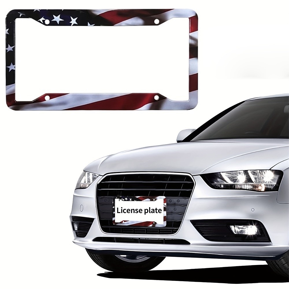 Kennzeichenhalter mit amerikanischer Flagge, universeller Aluminium-Mattstreifen, US-Flagge, glänzende Auto-Kennzeichenrahmenabdeckungen mit kostenlosen Schrauben und Befestigungskappen für US-Kennzeichen Lightinthebox