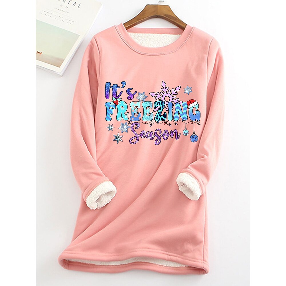 Damen-Sweatshirt aus Polyester-Fleece mit Buchstaben-Print für den Alltag, lässig, bequem, Rundhalsausschnitt, lange Ärmel, mikroelastisch, Herbst/Winter, bequem, atmungsaktiv, weicher Stoff Lightinthebox