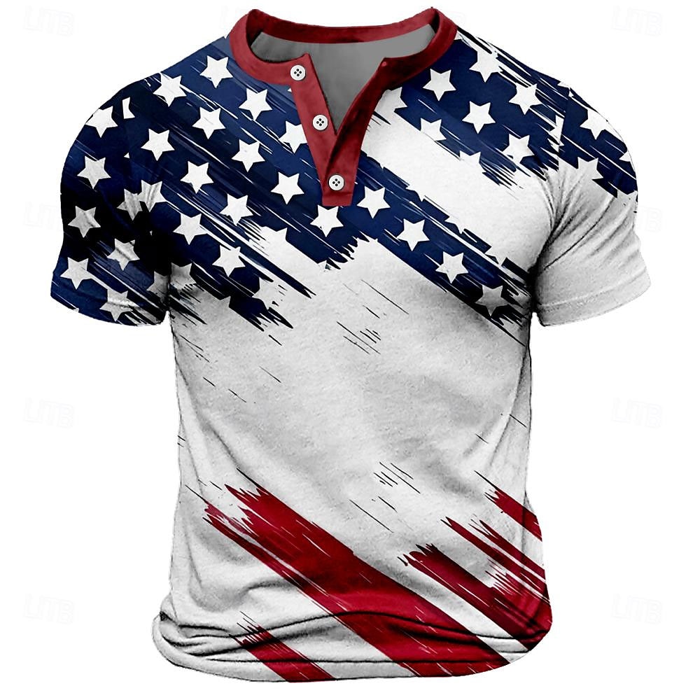 Stern amerikanische US-Flagge Mode Freizeitsport Herren 3D-Druck T-Shirt T-Shirt Straße Sport Outdoor amerikanisches T-Shirt weiß Kurzarm Henley-Shirt Sommer Frühling Kleidung Bekleidung S-3XL Lightinthebox