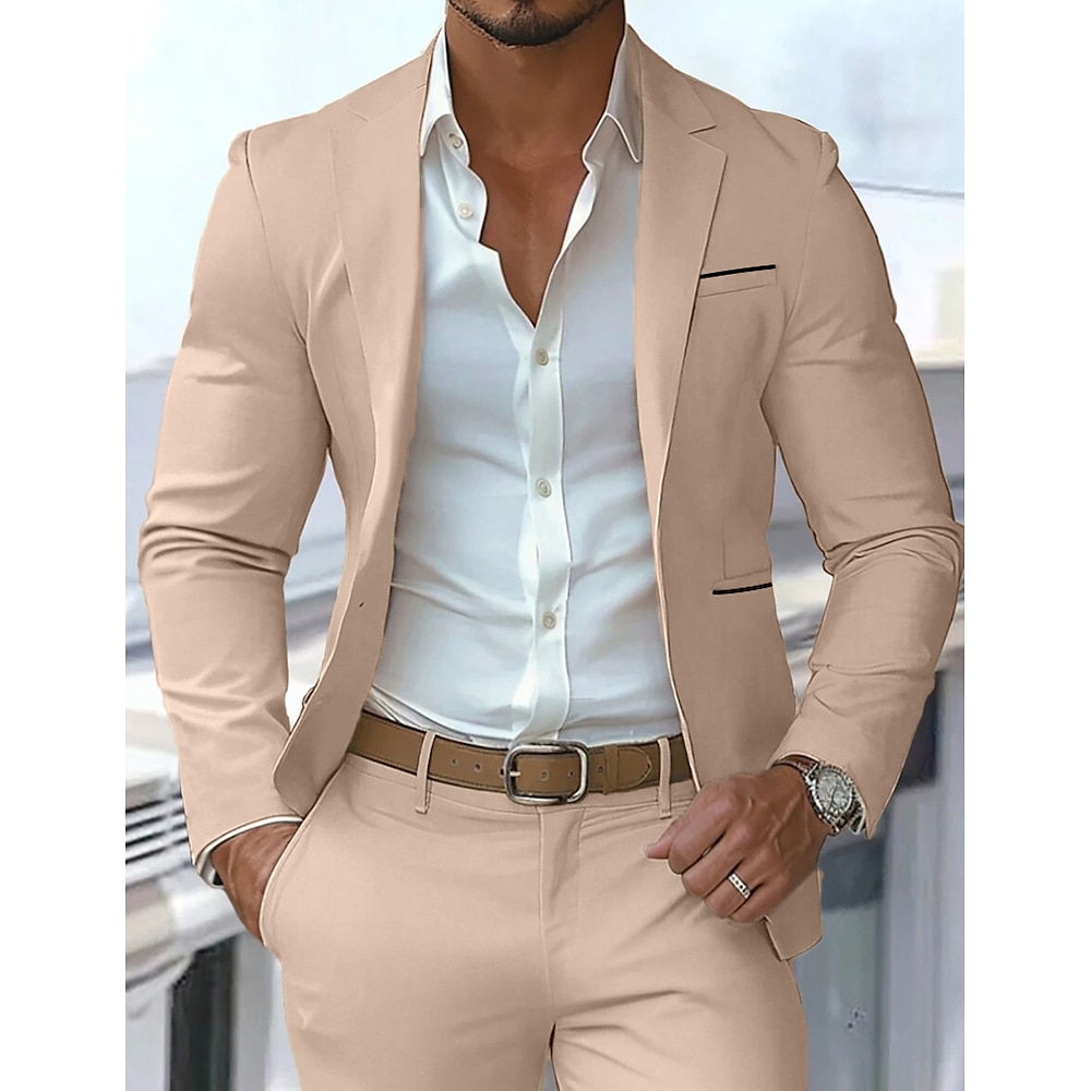 Herren Anzüge Outdoor Büro / Geschäftlich Casual Tasche Neutral Ganzjährig Polyester Feste Farbe Knopf Tasche Einreihiger Verschluss Blazer Schwarz Burgunderrot Dunkelmarine Kaki Lightinthebox