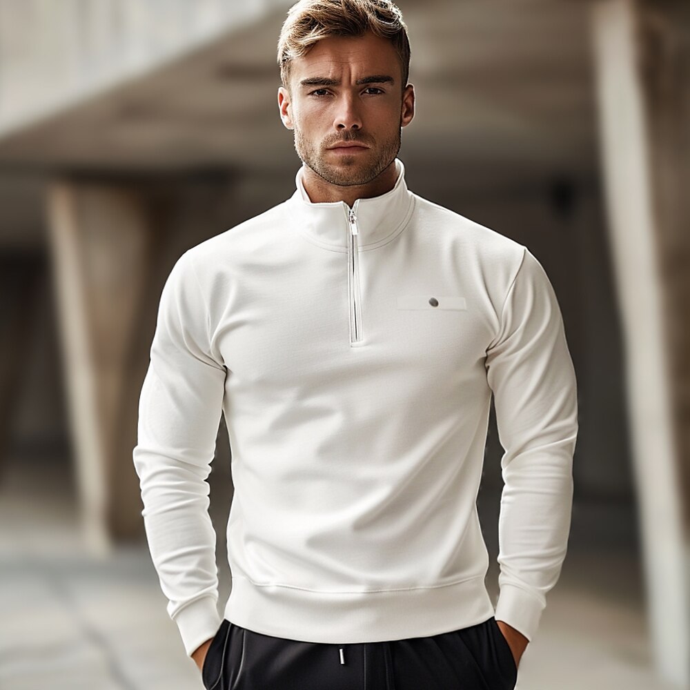 Herren Hoodie mit Viertelreißverschluss Weiß Troyer Halber Reißverschluss Glatt Brautkleider schlicht sportlich Bekleidung Kapuzenpullover Sweatshirts Langarm Lightinthebox