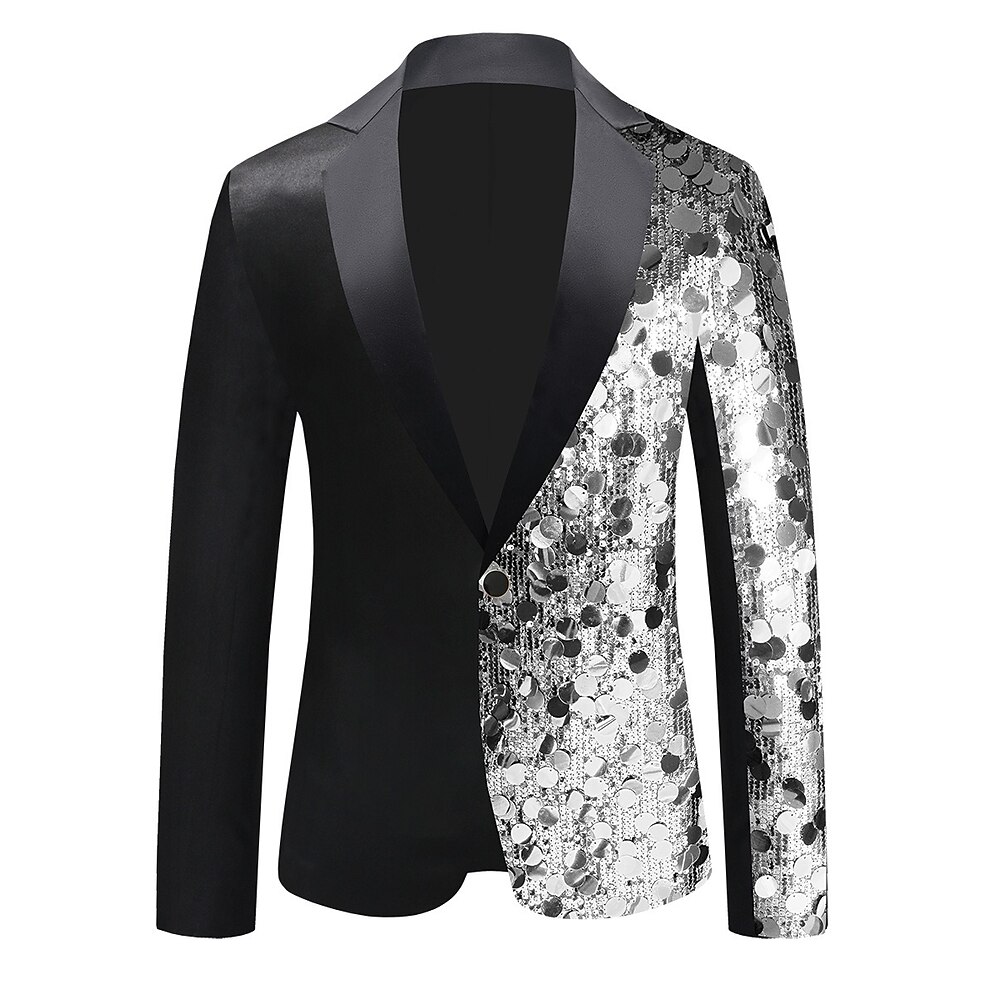 Herren Pailletten Party Blazer Glitzer 70er Disco Blazer Jacke Regular Tailored Fit Einreihig Einknopf Schwarz Silber Gelb Gold 2024 Lightinthebox