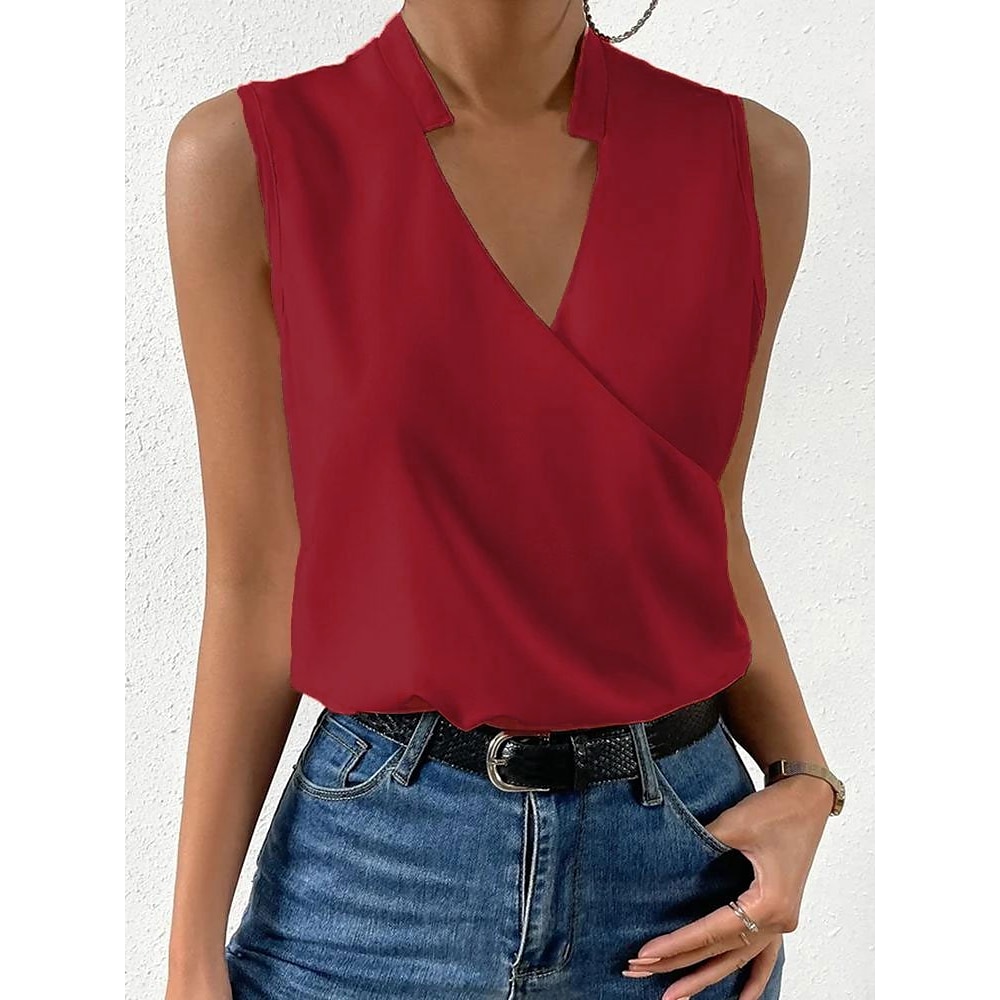 Tanktop Damen Elegant Mode Basic Ärmellos Ärmellos Normal Oberteile V-Ausschnitt Casual Rot Lightinthebox