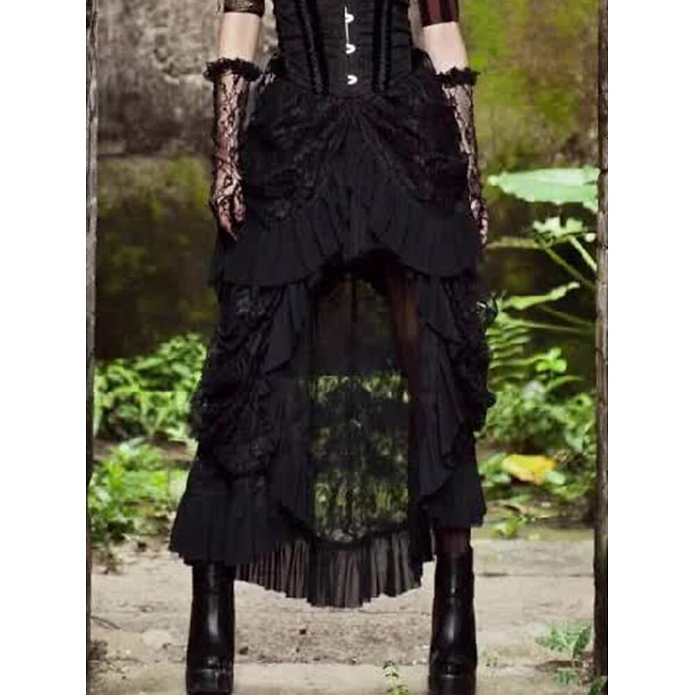 Punk Gothic Steampunk Rock Spitze Einfarbig Damen Fantasie Steampunk Halloween Karneval Party / Abend Erwachsene Rock Lightinthebox