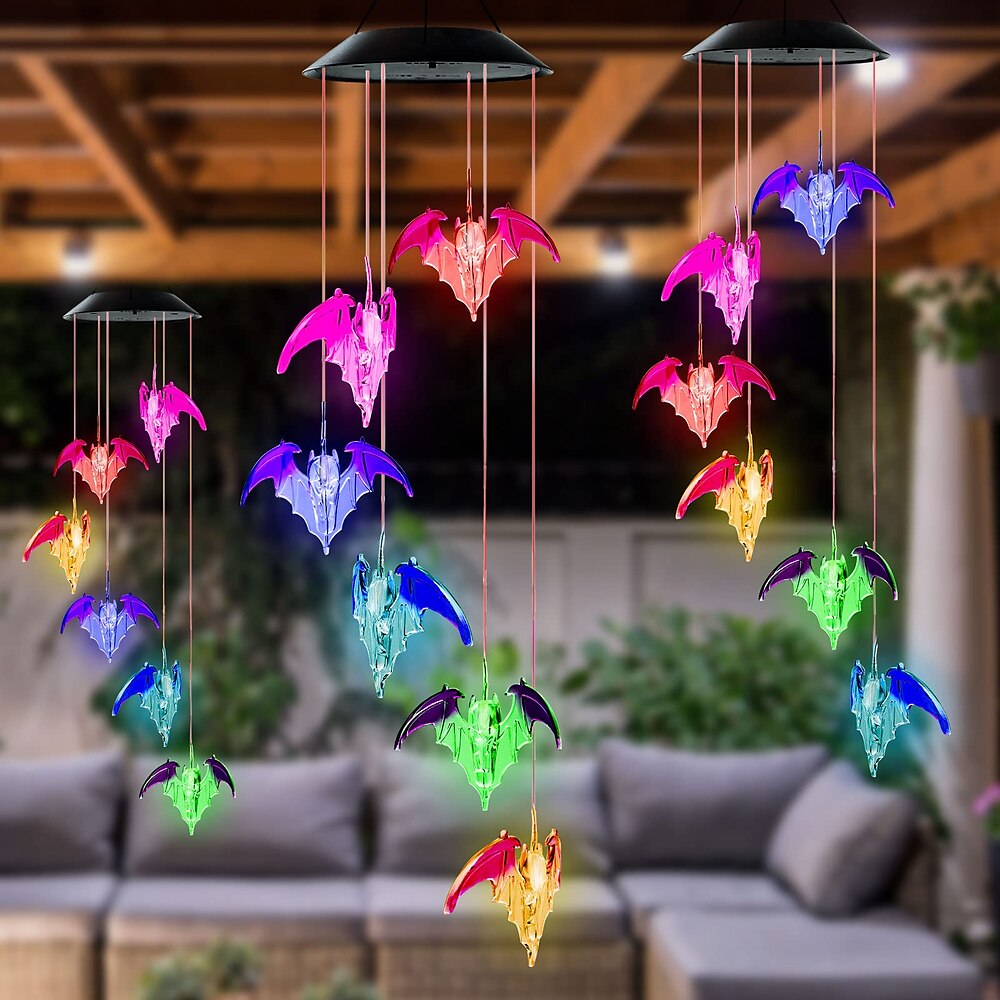 Solar-Windspiel in Fledermausform für draußen, wasserdichtes, farbwechselndes LED-Gedenk-Windspiel in Fledermausform, Geschenk für Frauen und Mütter, Windspiel mit automatischem Lichtsensor, Lightinthebox