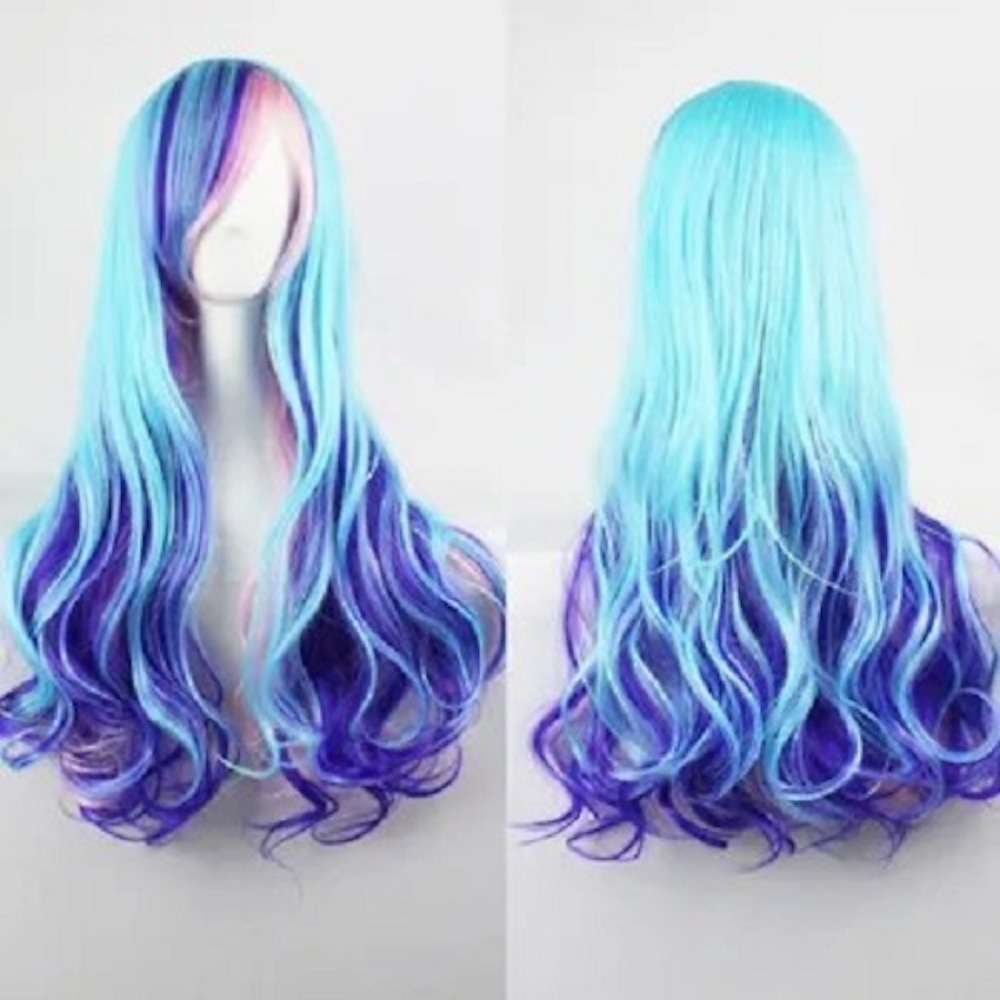 Synthetische Haar Ombre Regenbogen Cosplay Perücke mit Pony rot gelb lila grün blau Perücken für schwarze Frauen Karneval Cosplay Party Perücken Lightinthebox