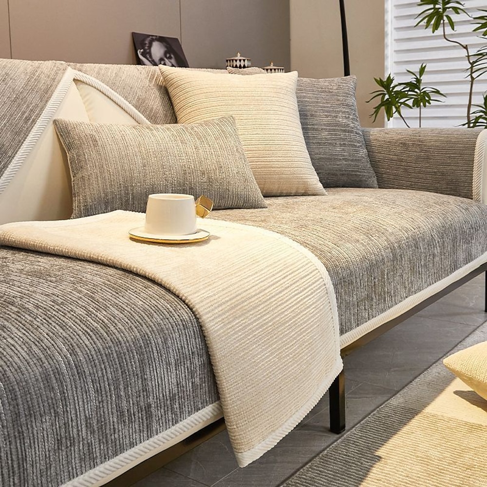 modernes Chenille-Sofakissenset, schlichtes und elegantes Design in Grau, universeller, luxuriöser Sofaschutz mit Vollbezug und rutschfester Polsterung, perfekt für ein elegantes und anspruchsvolles Lightinthebox