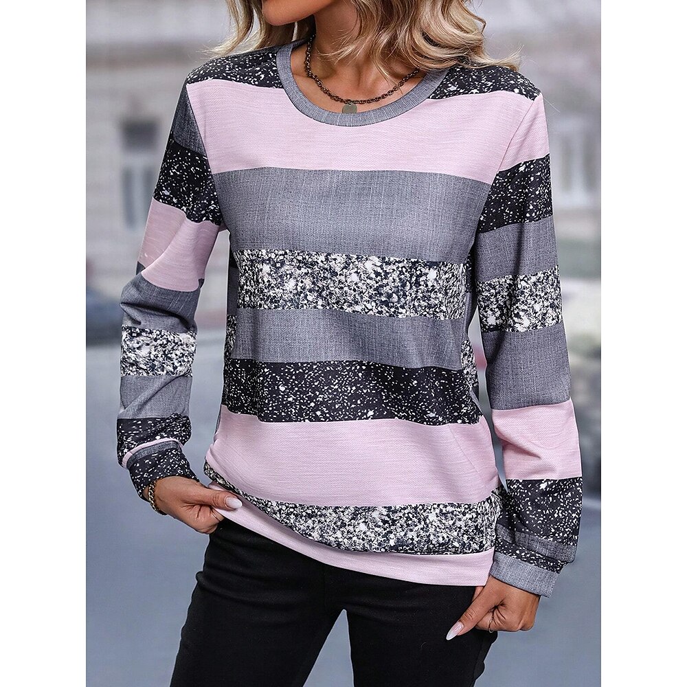 Damen Sweatshirt Pullover Polyester Farbblock Alltagskleidung Bedruckt Brautkleider schlicht Lockere Passform Rundhalsausschnitt Langarm Unelastisch Frühling Herbst Winter Lightinthebox