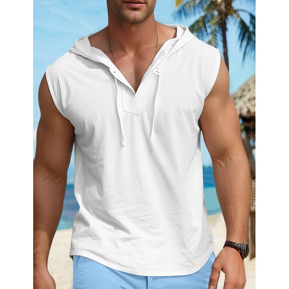 Herren Tank Top Weste Unterhemd Ärmelloses Shirt Ärmellos Mit Kapuze Sommer Einfach Mode Designer Muskel Outdoor Ausgehen Fitnessstudio Schwarz Weiß Khaki Top T-Shirt für Herren Lightinthebox