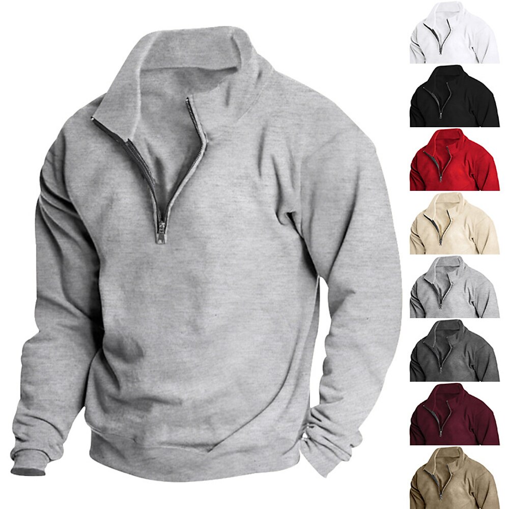 Herren Sweatshirt Pullover Polarvlies Sweatshirt mit Viertelreißverschluss Aprikose Schwarz Weiß Wein Rote Troyer Halber Reißverschluss Glatt Sport Natur Täglich Festtage Strassenmode Basic Lightinthebox