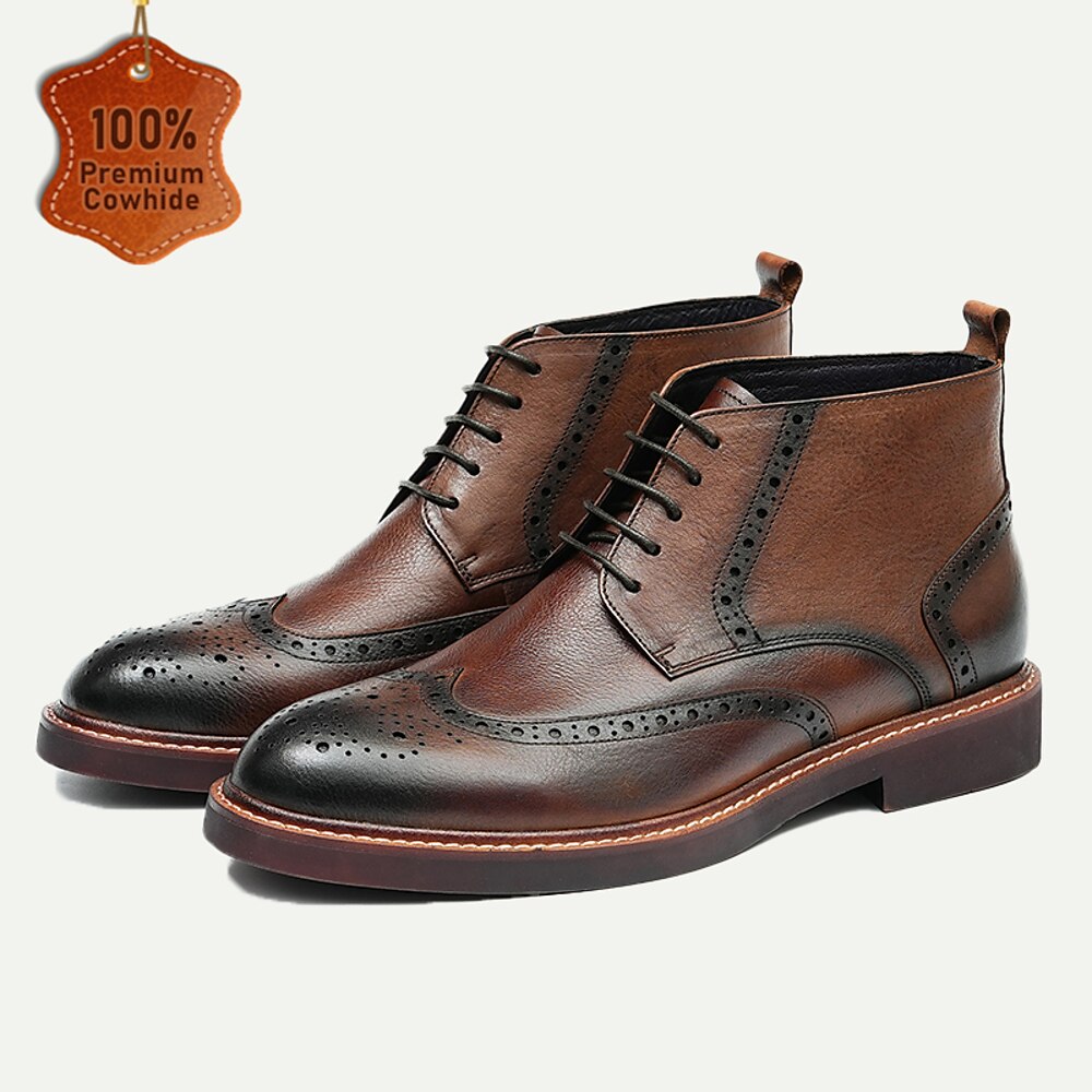 Herren-Brogue-Stiefel aus hochwertigem Leder - 100 % Rindsleder, Schnürstiefeletten für formelle und legere Anlässe Lightinthebox