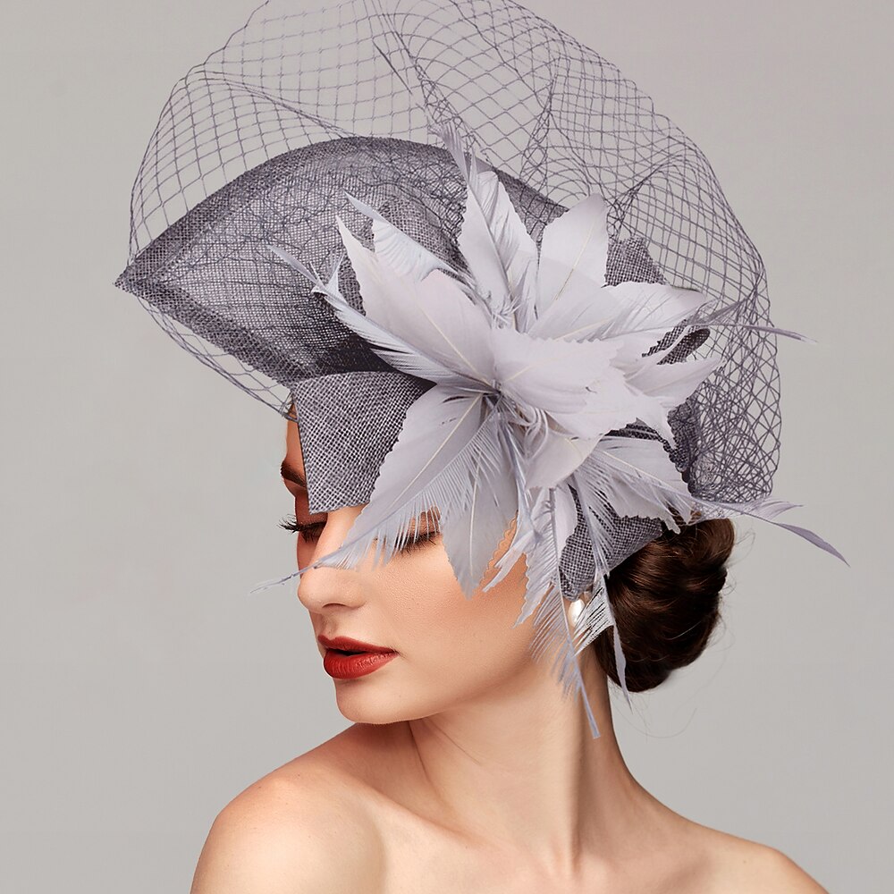 Fascinators Polyester Kunstfeder Schleier Hut Formal Elegant mit Feder Netz Haarstück Kopfbedeckung Derby Fascinators 2025 Lightinthebox