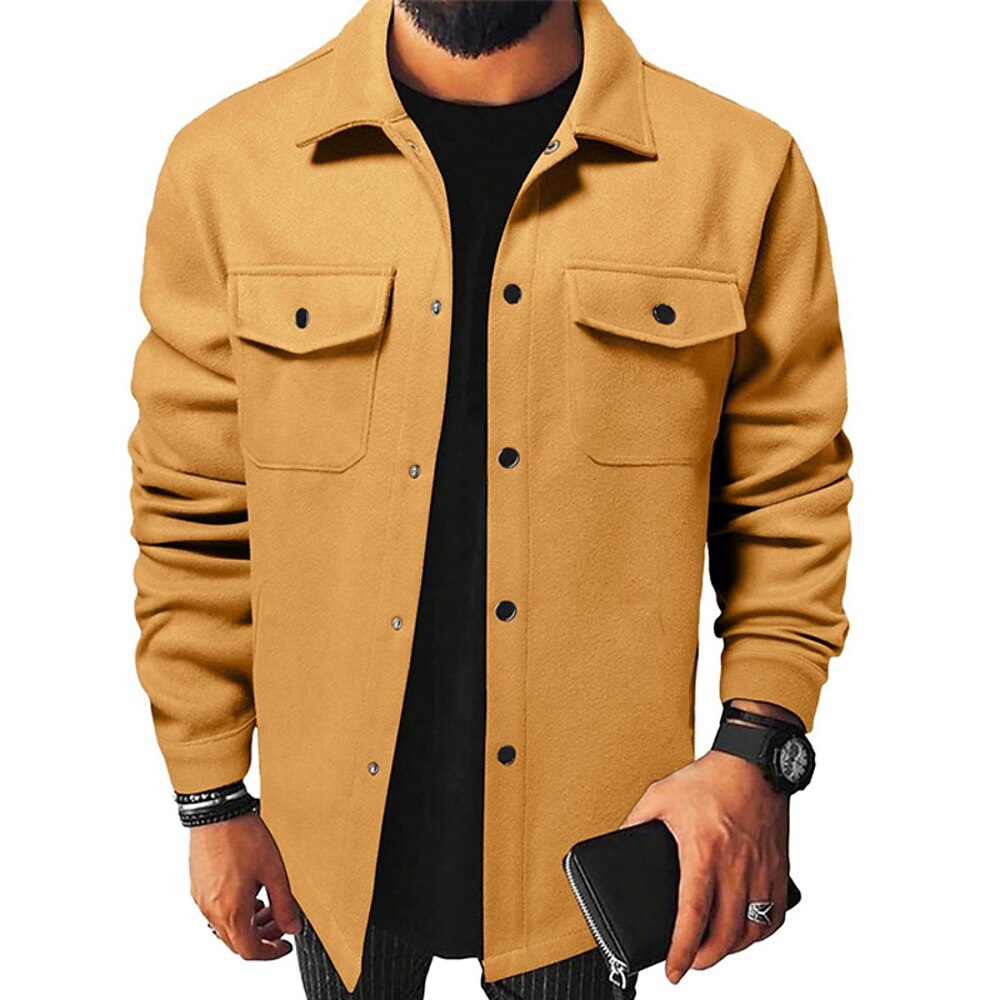 Herren Leichte Jacke Trucker Jacke Cargojacke Shacket Täglich Urlaub Tasche Herbst Winter Glatt Modisch Klassisch Kargen Standard Aprikose Schwarz Gelb Marineblau Hellgrau Jacken Lightinthebox