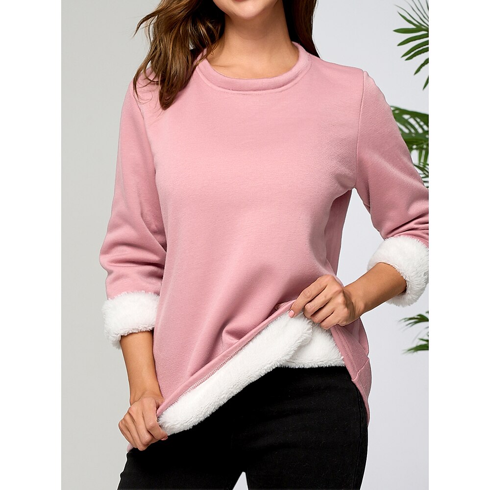 Damen Sweatshirt Pullover Sherpa Polyester Glatt Basic Komfort Schlank Rundhalsausschnitt Langarm Mikro-elastisch Frühling Herbst Lightinthebox