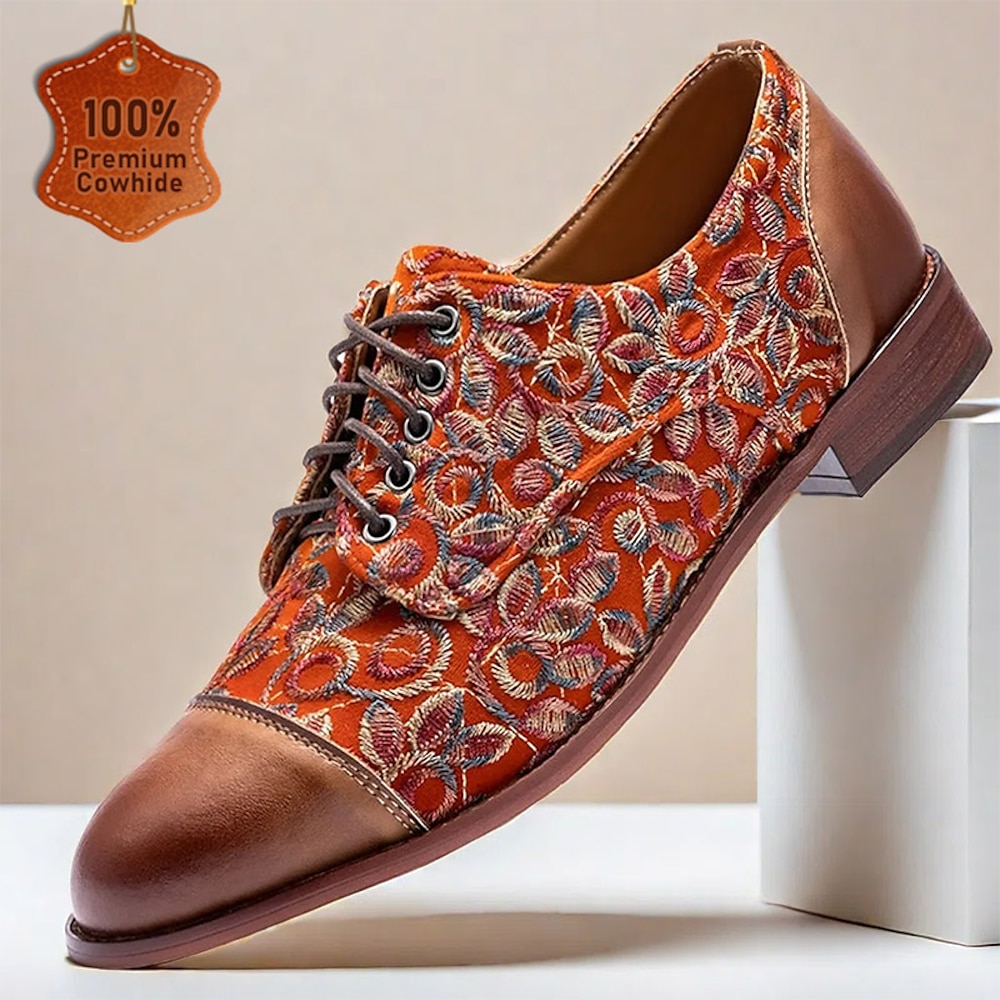 Oxford-Schuhe aus hochwertigem Rindsleder für Herren - mit Blumenstickereien verzierte Schnürschuhe für den Vintage-Stil und formelle Anlässe Lightinthebox