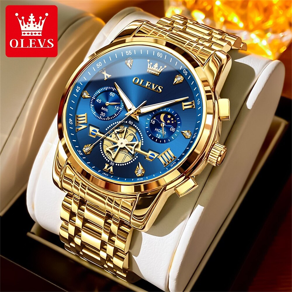 Olevs 2856 Herren Quarzuhren Skelett Schwungrad Chronograph klassische Mode Top-Markenuhr für Männer Mondphase wasserdicht Lightinthebox