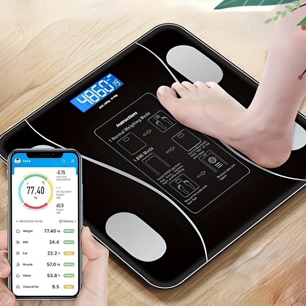 Kabellose, intelligente Körperfettwaage zur genauen Messung von Gewicht, Körperfett und Gesundheitswerten zu Hause Lightinthebox