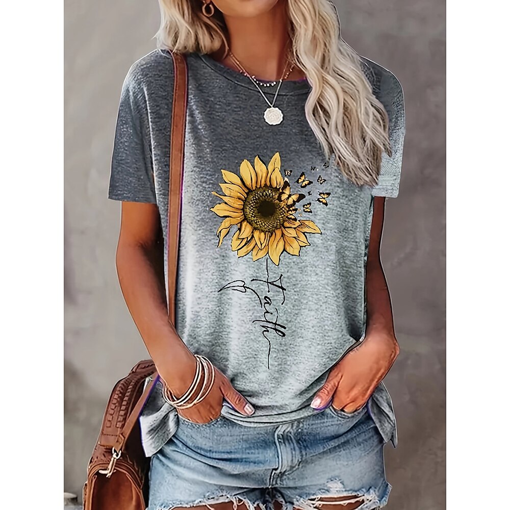 Damen T Shirt Brautkleider schlicht Schmetterling Bühnenlicht vielfarbig Normale Oberteile Kurzarm Rundhalsausschnitt Bedruckt Regular Fit Täglich Purpur Grün Grau Sommer Lightinthebox