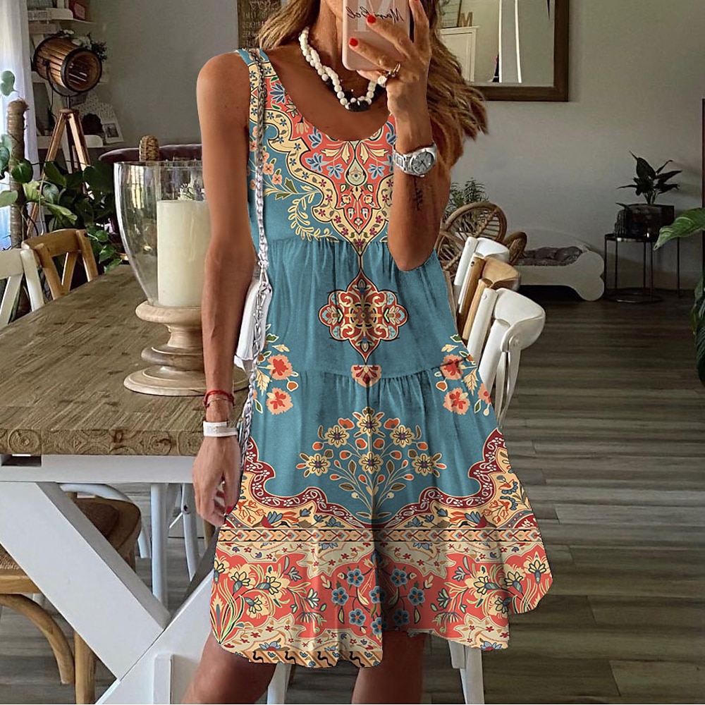 Damen Mini Kleid Petite Kleid Sonnenkleid Shift Kleid Tank Kleid Aktive Tropische Mode Outdoor Urlaub Ausgehen Reguläre Passform Floral Ärmellos U-Ausschnitt Pink Blau Orange Sommer Frühling Lightinthebox