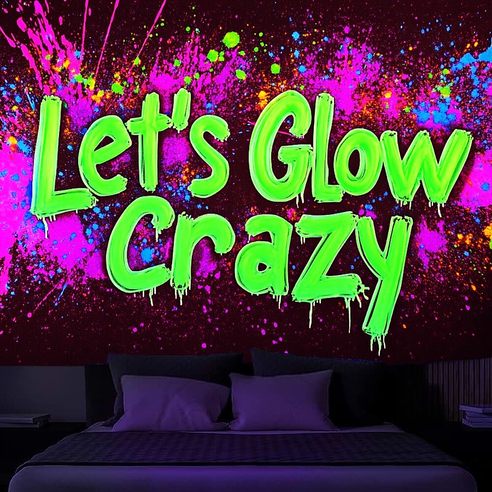 Schwarzlicht Wandteppich UV reaktiv im Dunkeln leuchtend Party Neon psychedelisch trippig neblig hängender Wandteppich Wandbild für Wohnzimmer Schlafzimmer Lightinthebox