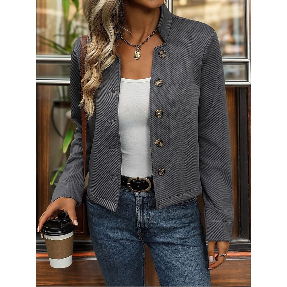 Damen Bluse Arbeit Täglich Stilvoll Modern Langarm Dunkelgray Frühling Herbst Lightinthebox