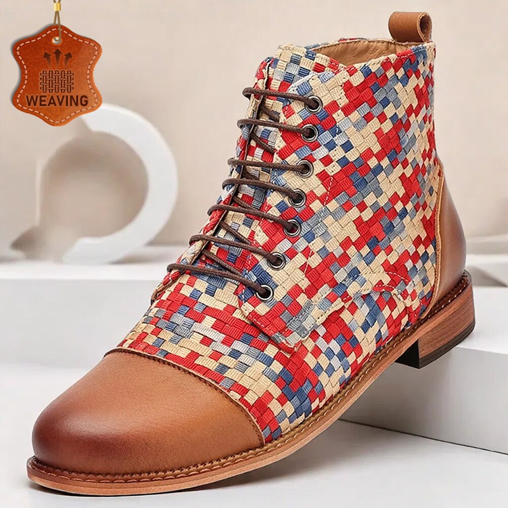 Bunte gewebte Lederstiefel für Herren - stylische Vintage-Stiefeletten für die Freizeit und den Outdoor-Bereich Lightinthebox