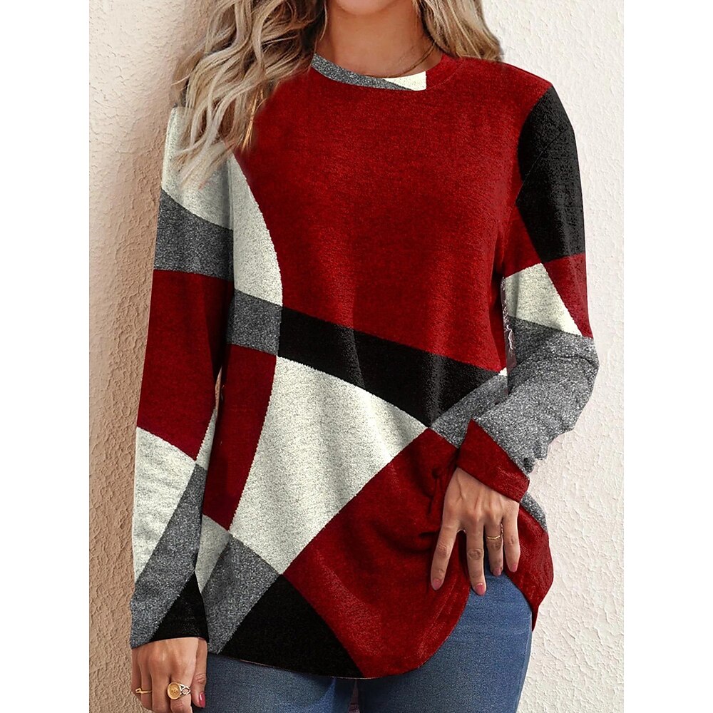 Damen Pullover Langarm Argyle Muster gemütlicher Plüschpullover rot schwarz grau weiß Rundhals lässig elegant warm Herbst Winter Kleidung Lightinthebox