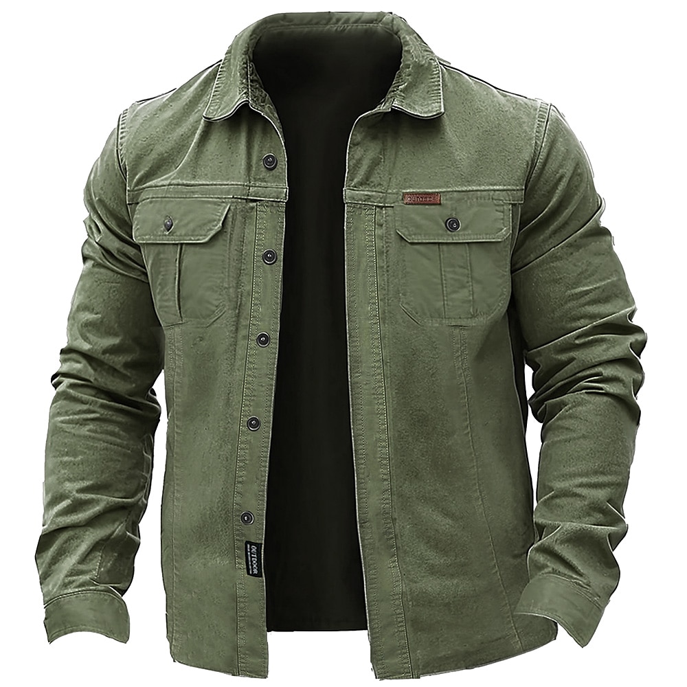 Herren Feste Farbe Cowboy Hemd Westernhemd Cargo-Shirt Langarm Brautkleider schlicht Taktisch Sport Natur Ausgehen Winter Frühling Herbst Umlegekragen Bedruckt Armeegrün Khaki Lightinthebox