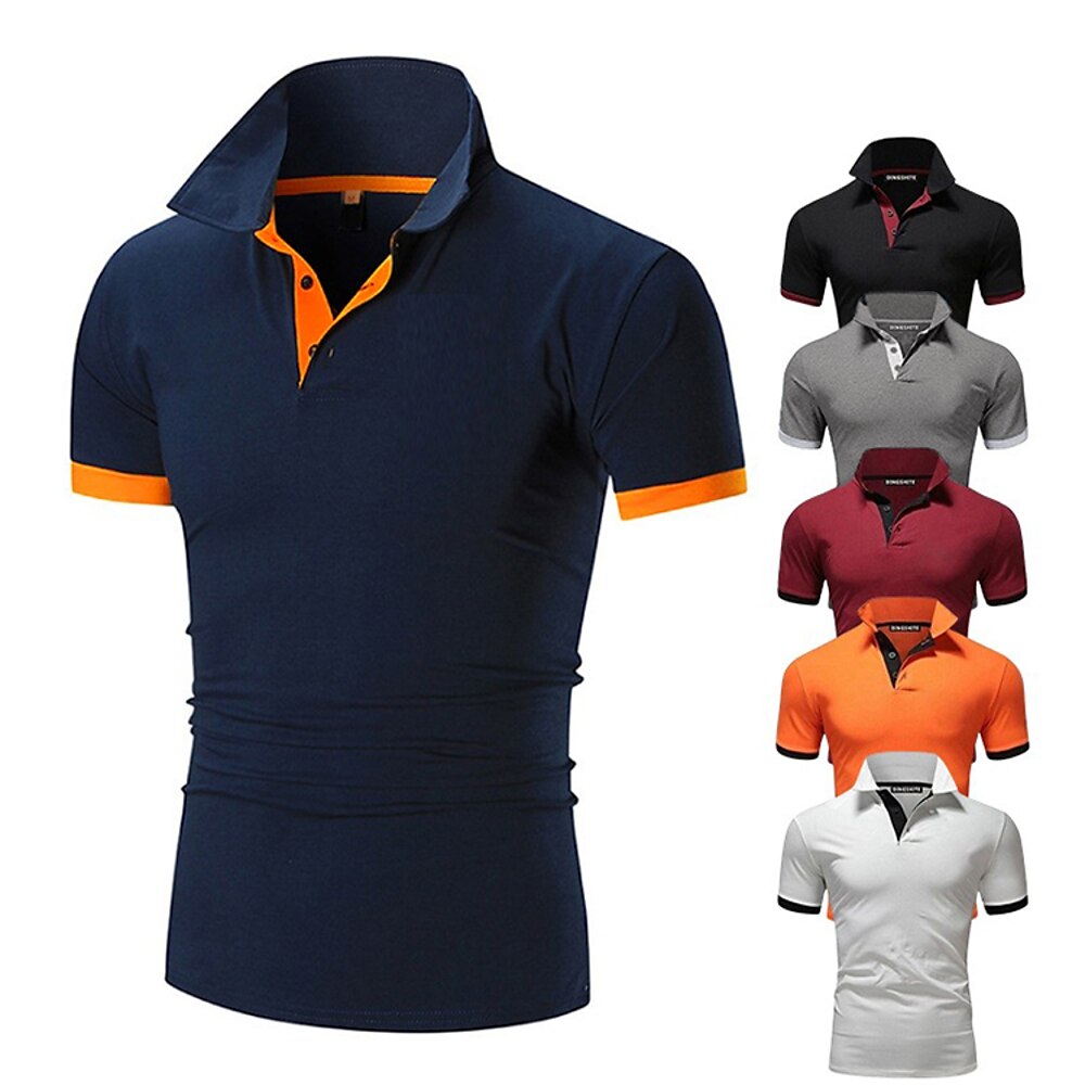 Herren Golfhemd Polo Casual Sport Klassisch Kurzarm Basic Brautkleider schlicht Feste Farbe Glatt Knopf vorne Sommer Frühling Regular Fit Apfel Grün Hellrosa Goldgelb Meerblau Gelb und Marineblau Lightinthebox